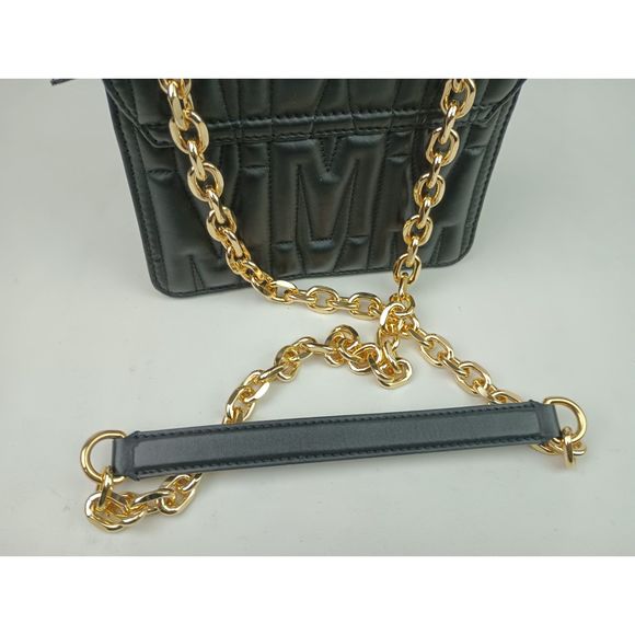 Moschino Couture Black Quilted Leather Gold Logo M Plaque Shoulder Bag - Picture 8 of 9